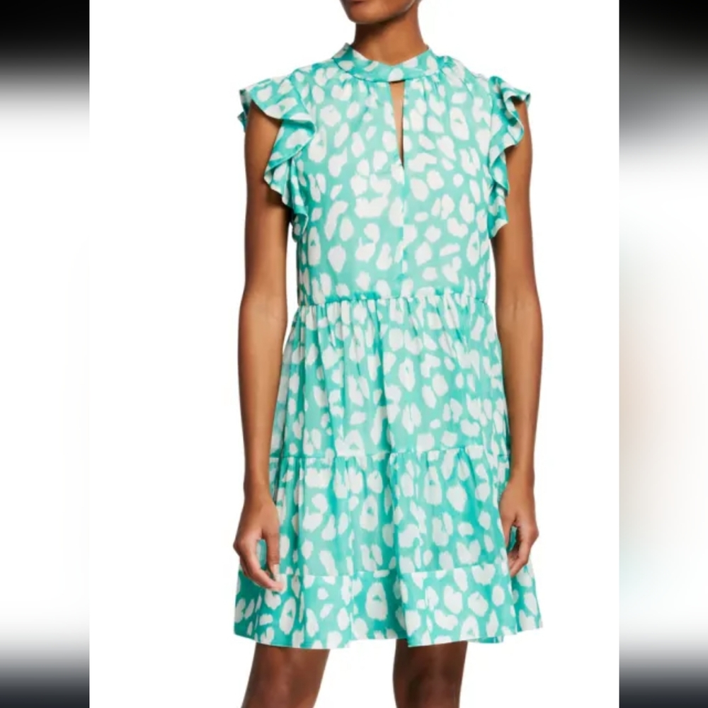 $395 Milly Women’s Large Mona Jungle Leopard-Print Tiered Chiffon Dress New Tag